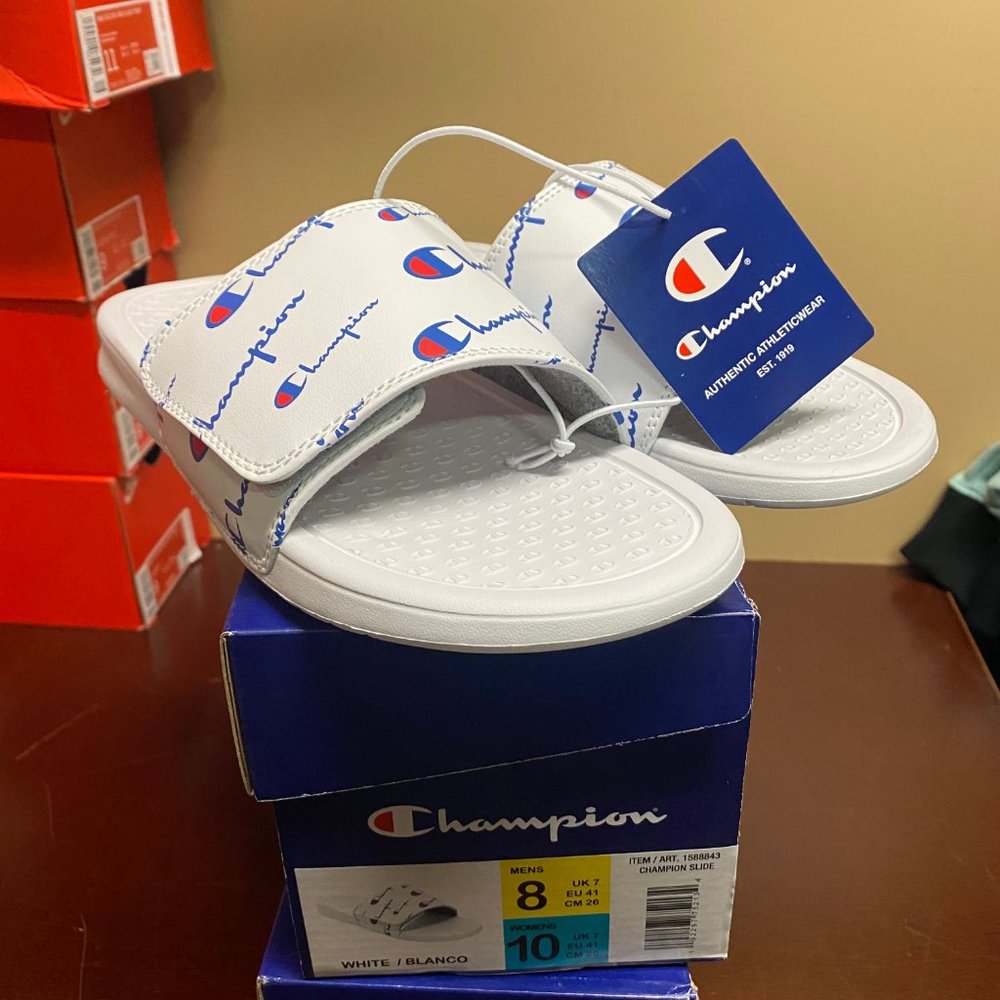Champion Unisex Adults White 1588843 Leather Slip On Slide Sandals Sz US M13
